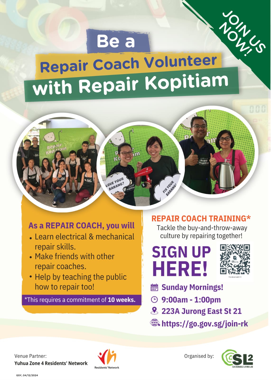 Be a Yuhua Repair Coach Volunteer with Repair Kopitiam!